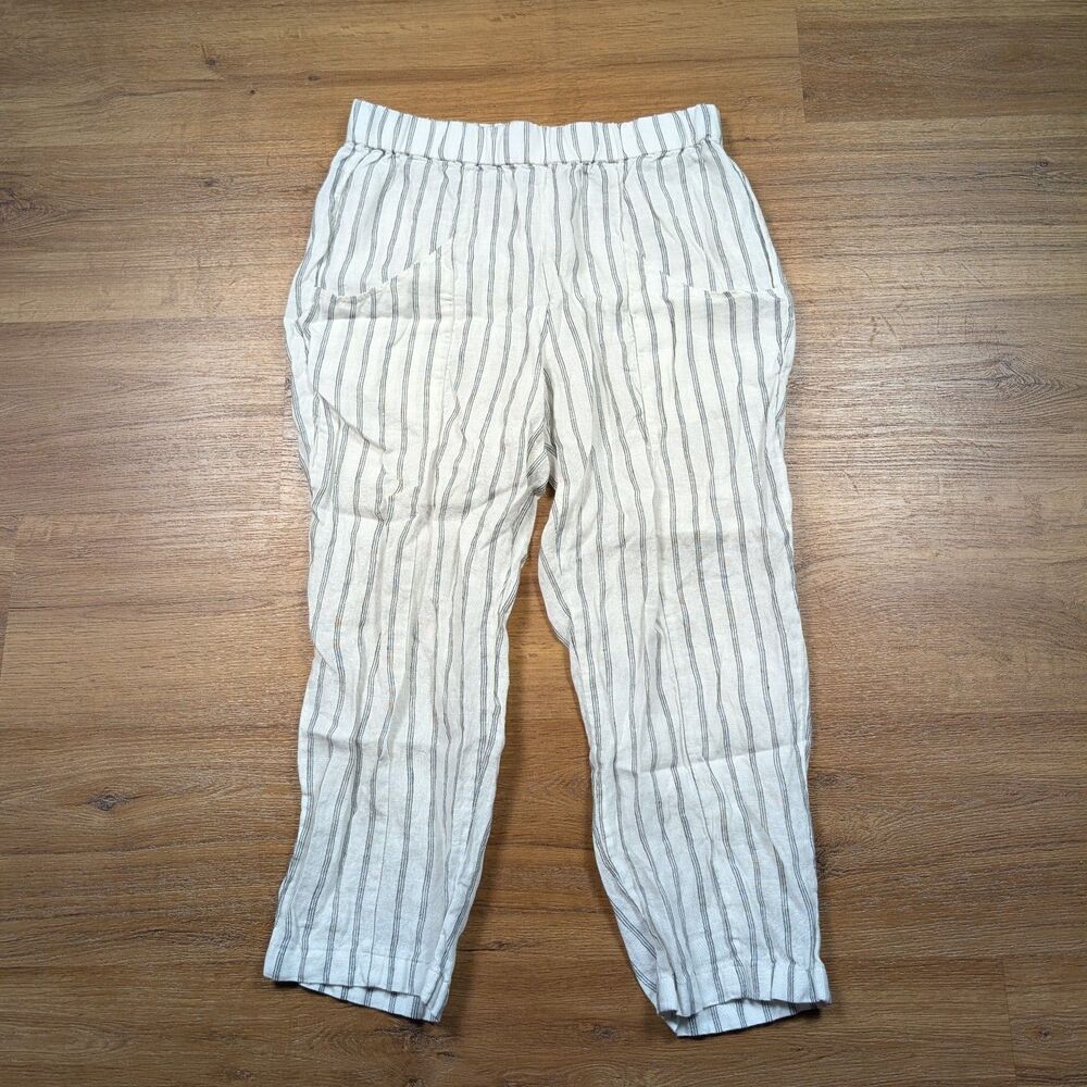 Quince European Linen Tapered Ankle Pants Women S White Striped Resort Coastal